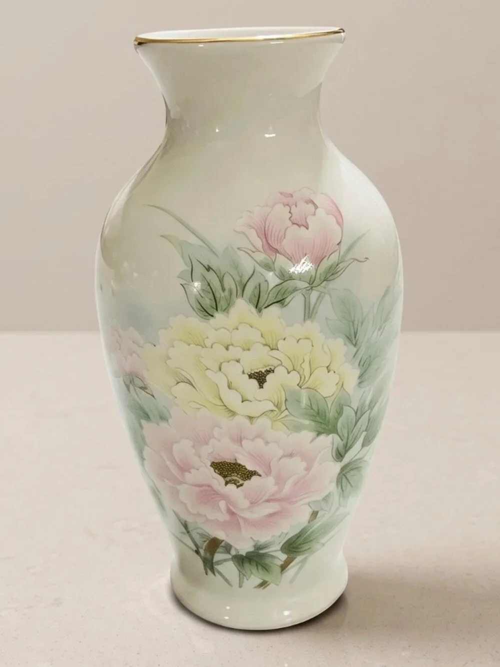 Hand-Painted Floral Porcelain Vase in Pastel Pink & Cream - Elegant Home Accent